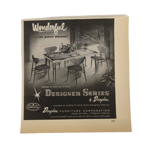 1958 Douglas MCM Kitchen Table Chairs Vtg Magazine Print Ad Metal Legs Decor MCM - Picture 1 of 3